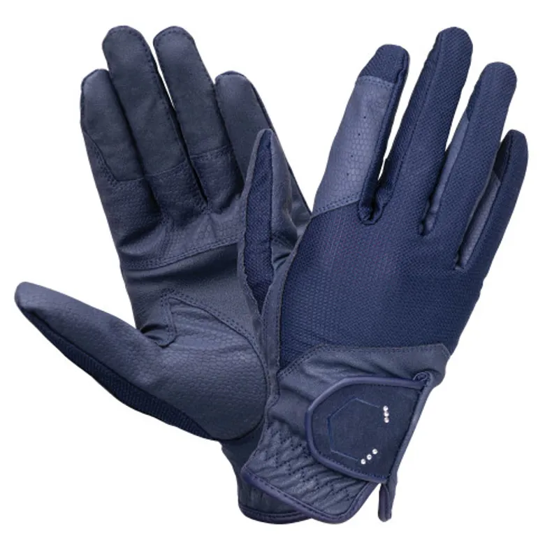 Coldstream Blakelaw Diamante Riding Gloves Navy/Silver